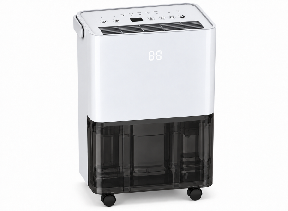 Déshumidificateur à compresseur 10 L par 24 h avec réservoir de 1,7 L — fond blanc