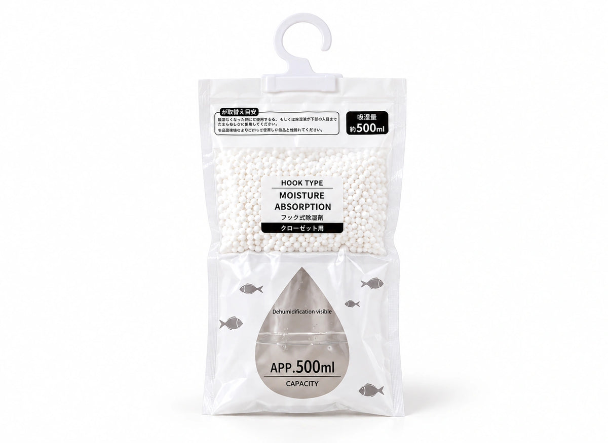 Grands absorbeurs d'humidité réutilisables à suspendre – Lot de 5 — un exemplaire sur fond blanc
