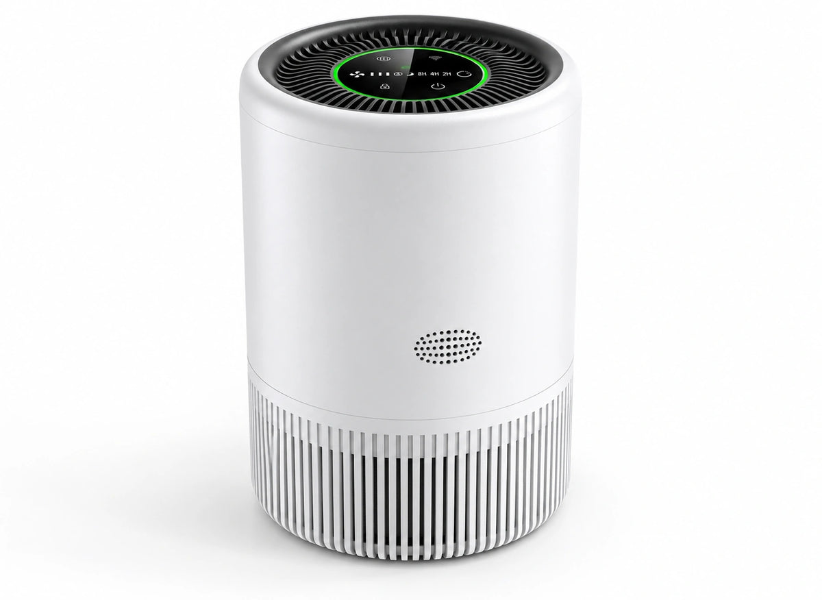 Purificateur d'air HEPA H13 – CADR 185 m³/h, 23 dB — fond blanc
